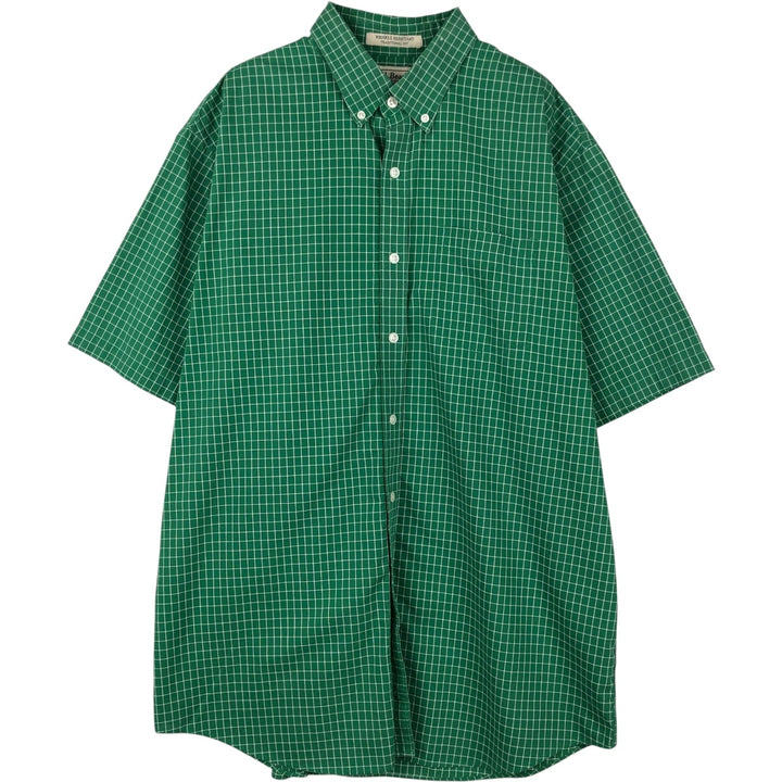 90s-00'S LLBean Traditional Fit Short-Sleeve Button-Down Check Shirt, Men's Size L (approx.), Vintage cotton green type Vintage Second Hand