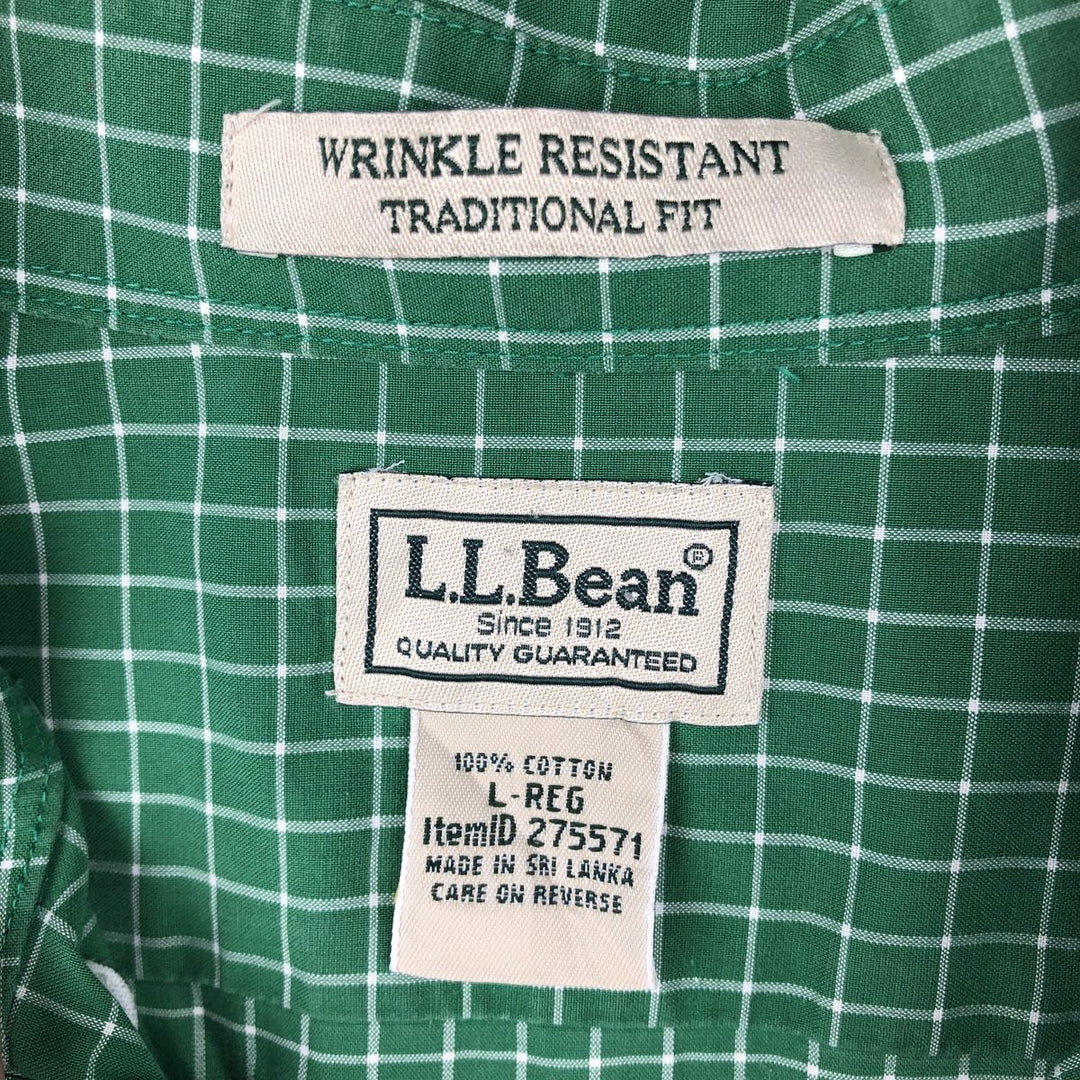 90s-00'S LLBean Traditional Fit Short-Sleeve Button-Down Check Shirt, Men's Size L (approx.), Vintage cotton green type Vintage Second Hand