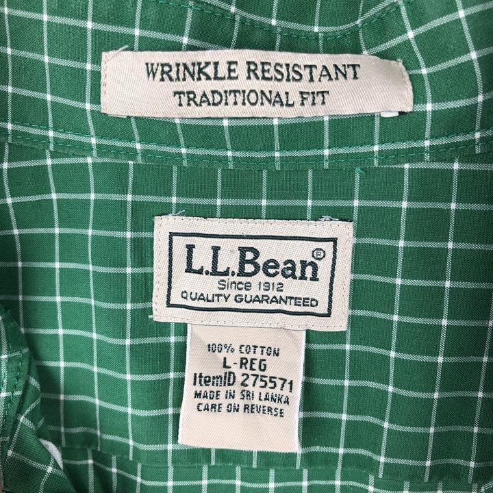90s-00'S LLBean Traditional Fit Short-Sleeve Button-Down Check Shirt, Men's Size L (approx.), Vintage cotton green type Vintage Second Hand