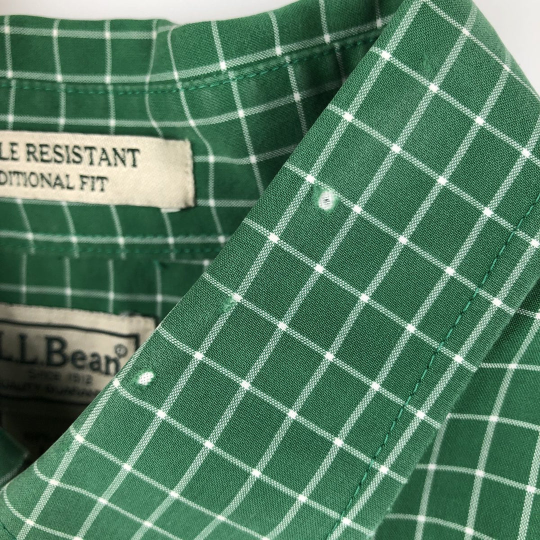 90s-00'S LLBean Traditional Fit Short-Sleeve Button-Down Check Shirt, Men's Size L (approx.), Vintage cotton green type Vintage Second Hand
