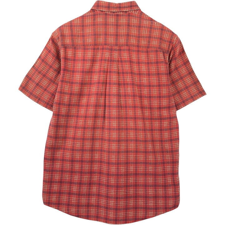 90'S LLBean Short-Sleeve Cotton Check Shirt, Men's Size S (Equivalent), Vintage cotton red type reddish brown Vintage Second Hand