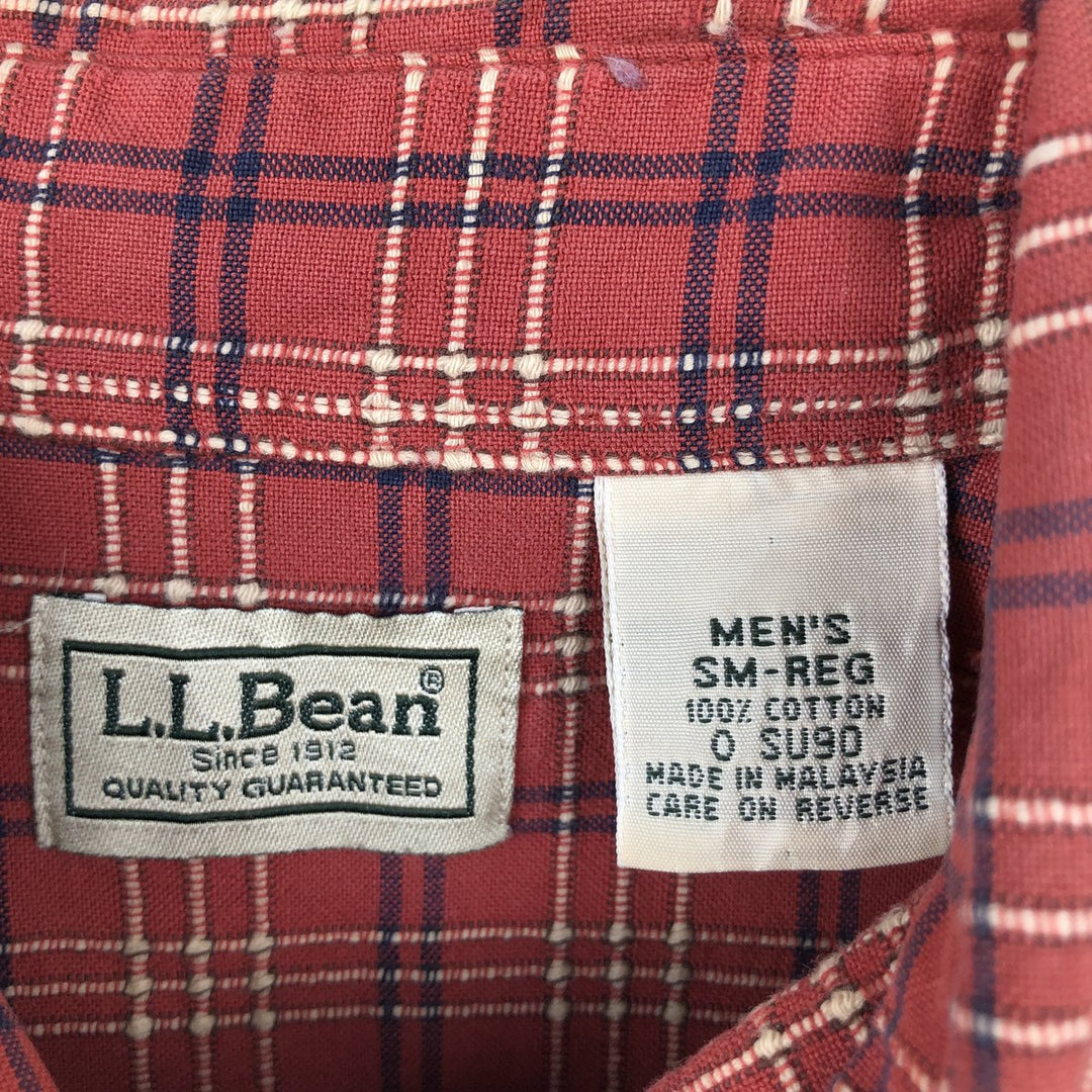 90'S LLBean Short-Sleeve Cotton Check Shirt, Men's Size S (Equivalent), Vintage cotton red type reddish brown Vintage Second Hand
