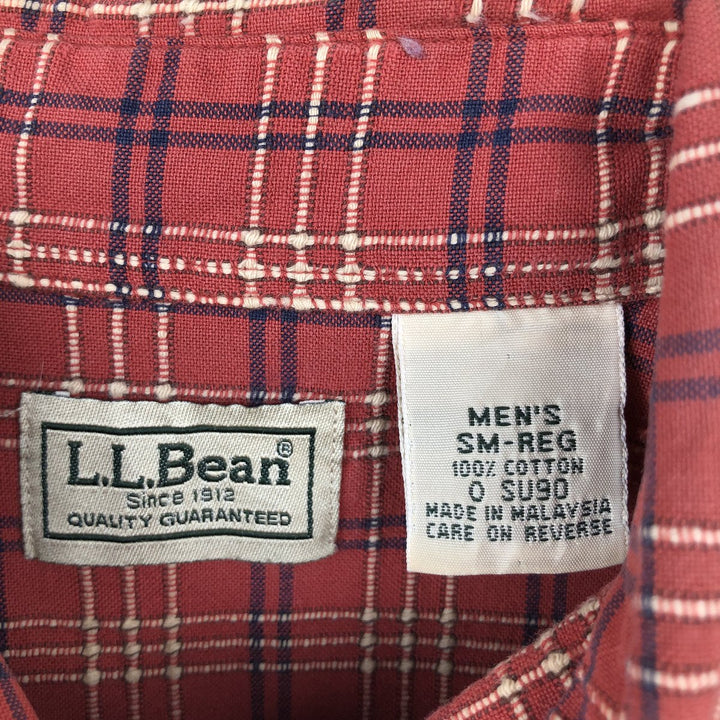 90'S LLBean Short-Sleeve Cotton Check Shirt, Men's Size S (Equivalent), Vintage cotton red type reddish brown Vintage Second Hand