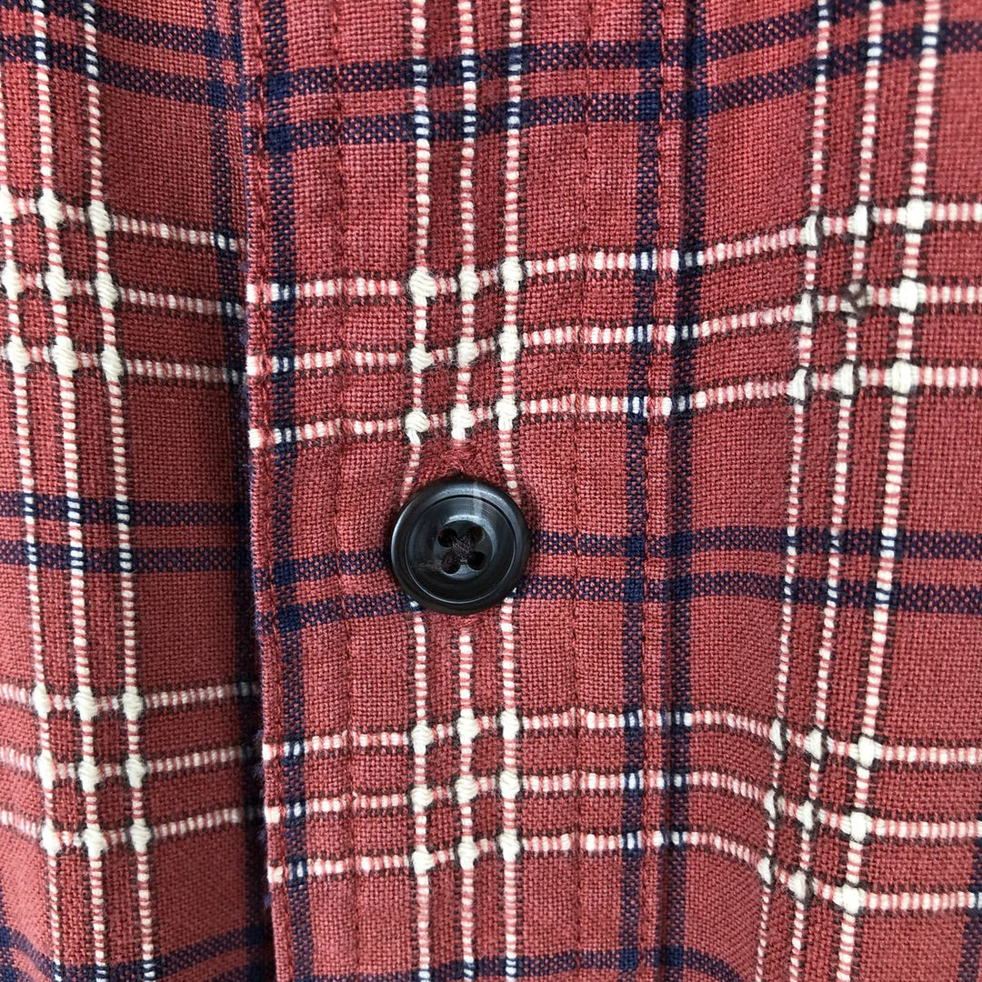 90'S LLBean Short-Sleeve Cotton Check Shirt, Men's Size S (Equivalent), Vintage cotton red type reddish brown Vintage Second Hand