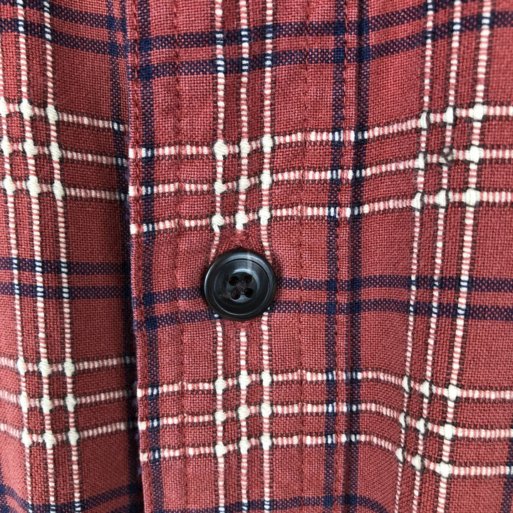 90'S LLBean Short-Sleeve Cotton Check Shirt, Men's Size S (Equivalent), Vintage cotton red type reddish brown Vintage Second Hand