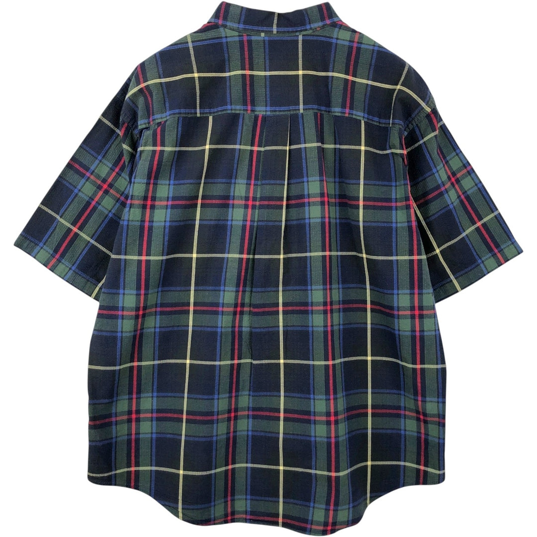 2000'S Lands' End Short-Sleeve Button-Down Check Shirt, Men's Size XL (approx.) cotton navy blue type Vintage Second Hand