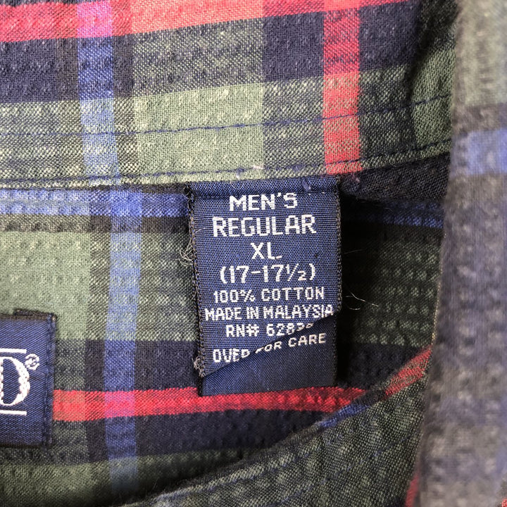 2000'S Lands' End Short-Sleeve Button-Down Check Shirt, Men's Size XL (approx.) cotton navy blue type Vintage Second Hand