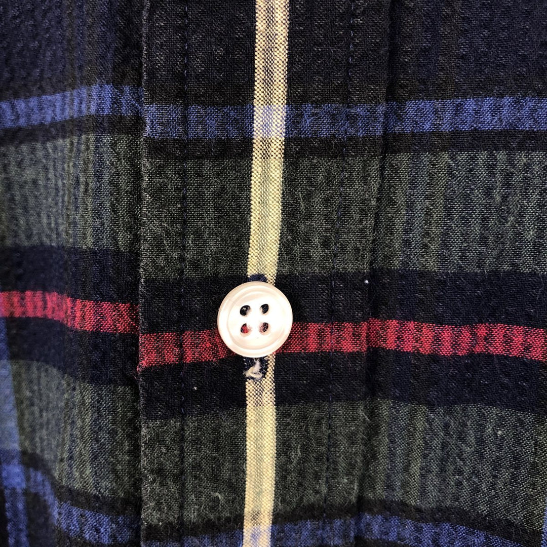 2000'S Lands' End Short-Sleeve Button-Down Check Shirt, Men's Size XL (approx.) cotton navy blue type Vintage Second Hand