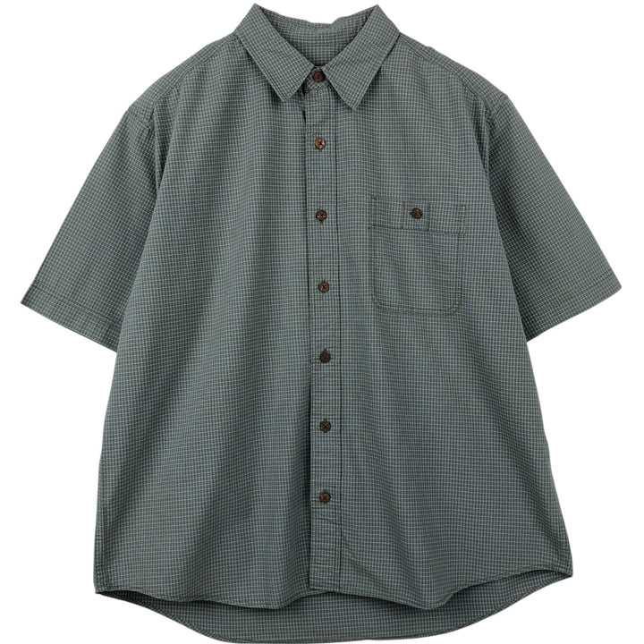 2000'S Eddie Bauer seersucker short-sleeved check shirt, men's size L (approx.) cotton Blue type light blue Vintage Second Hand