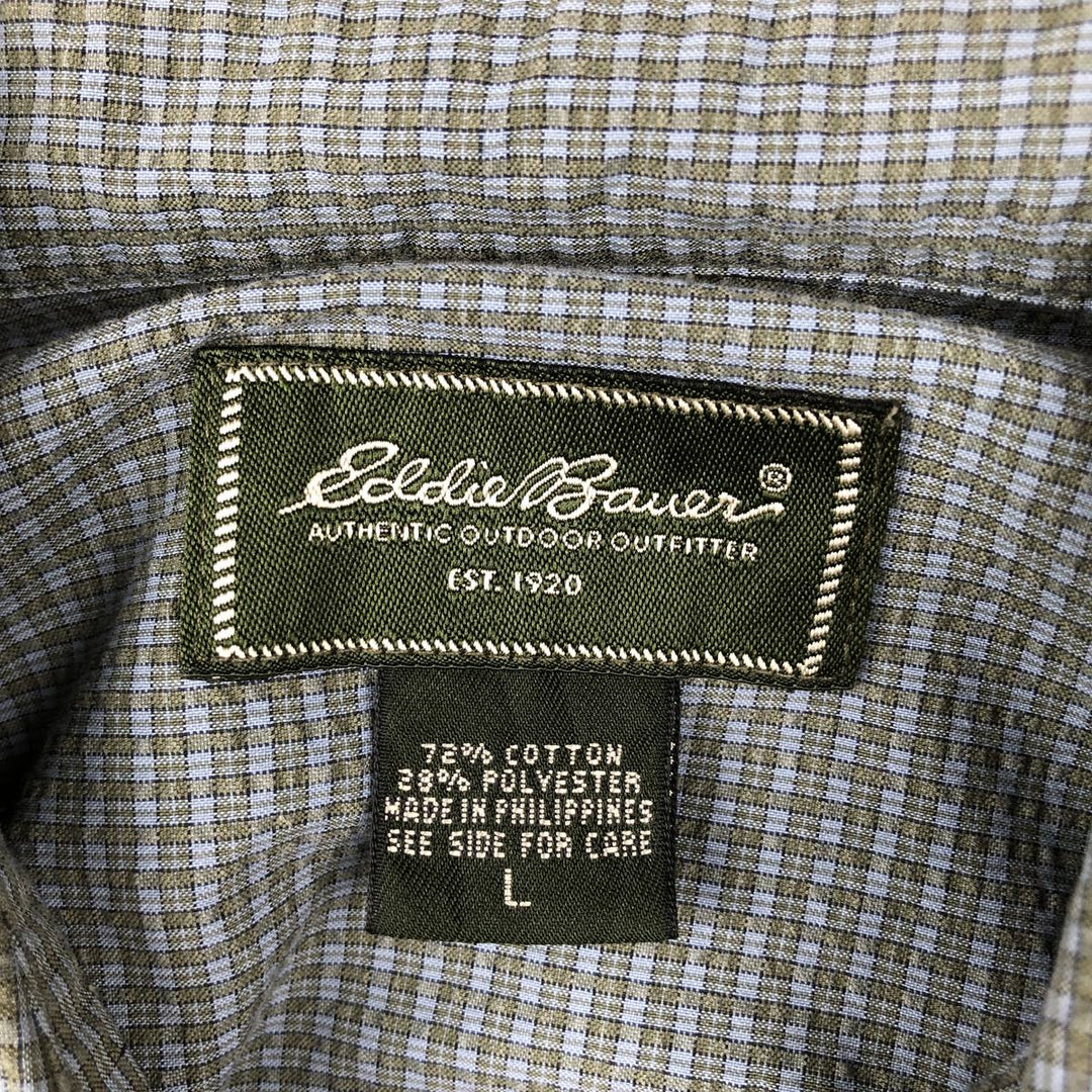 2000'S Eddie Bauer seersucker short-sleeved check shirt, men's size L (approx.) cotton Blue type light blue Vintage Second Hand