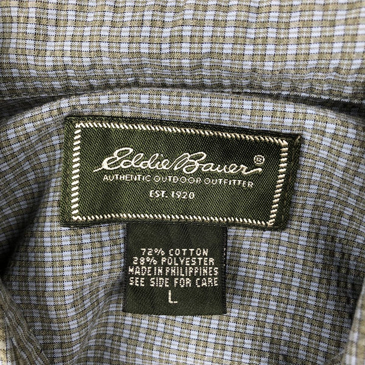 2000'S Eddie Bauer seersucker short-sleeved check shirt, men's size L (approx.) cotton Blue type light blue Vintage Second Hand