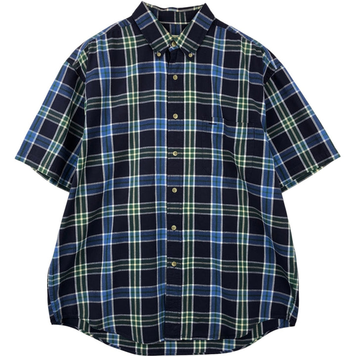 90s-00'S Eddie Bauer Short-Sleeve Button-Down Check Shirt, Men's Size L (Equivalent), Vintage cotton blue type Vintage Second Hand