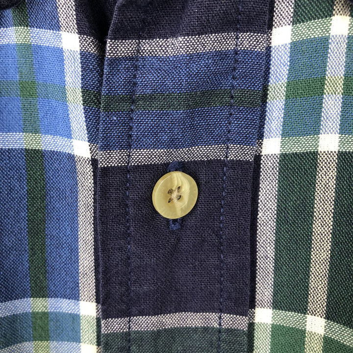 90s-00'S Eddie Bauer Short-Sleeve Button-Down Check Shirt, Men's Size L (Equivalent), Vintage cotton blue type Vintage Second Hand