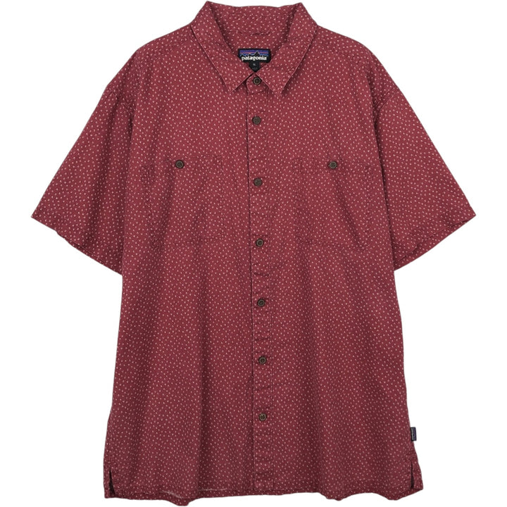 Patagonia 53139SP17 Backstep Shirt, all-over print, short-sleeved, hemp shirt, boxy shirt, men's size XL equivalent. Hemp red type Vintage Second Hand
