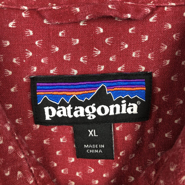 Patagonia 53139SP17 Backstep Shirt, all-over print, short-sleeved, hemp shirt, boxy shirt, men's size XL equivalent. Hemp red type Vintage Second Hand