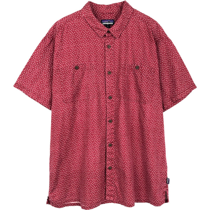 Patagonia 53139SP17 Backstep Shirt, all-over print, short-sleeved, cotton x hemp, boxy shirt, men's size XL equivalent. Hemp red type Vintage Second Hand