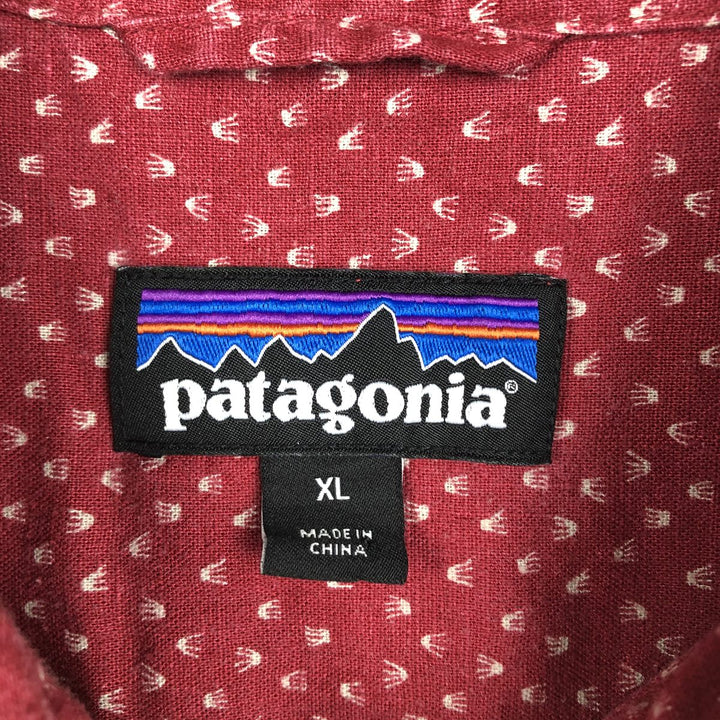 Patagonia 53139SP17 Backstep Shirt, all-over print, short-sleeved, cotton x hemp, boxy shirt, men's size XL equivalent. Hemp red type Vintage Second Hand