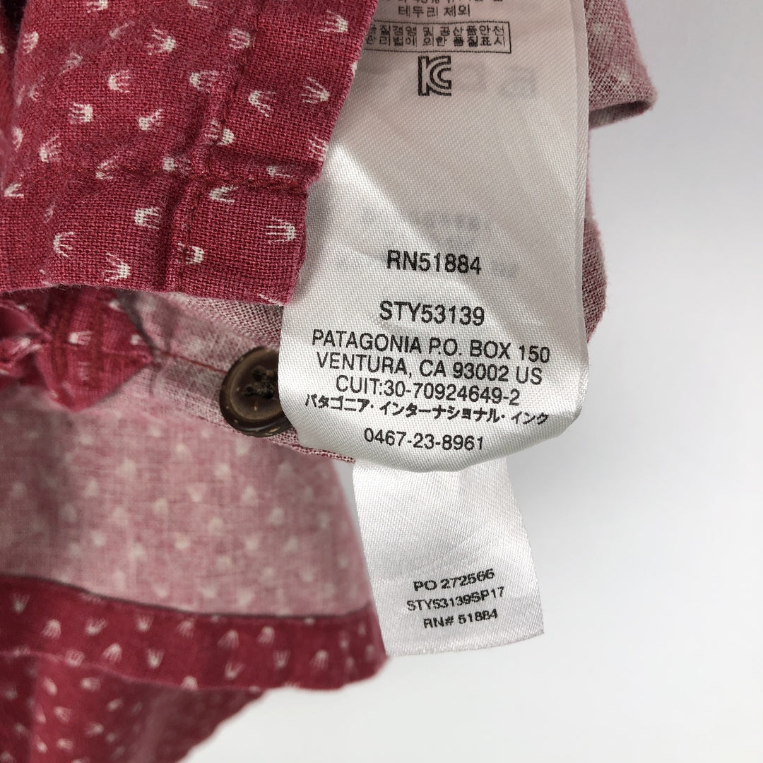 Patagonia 53139SP17 Backstep Shirt, all-over print, short-sleeved, cotton x hemp, boxy shirt, men's size XL equivalent. Hemp red type Vintage Second Hand