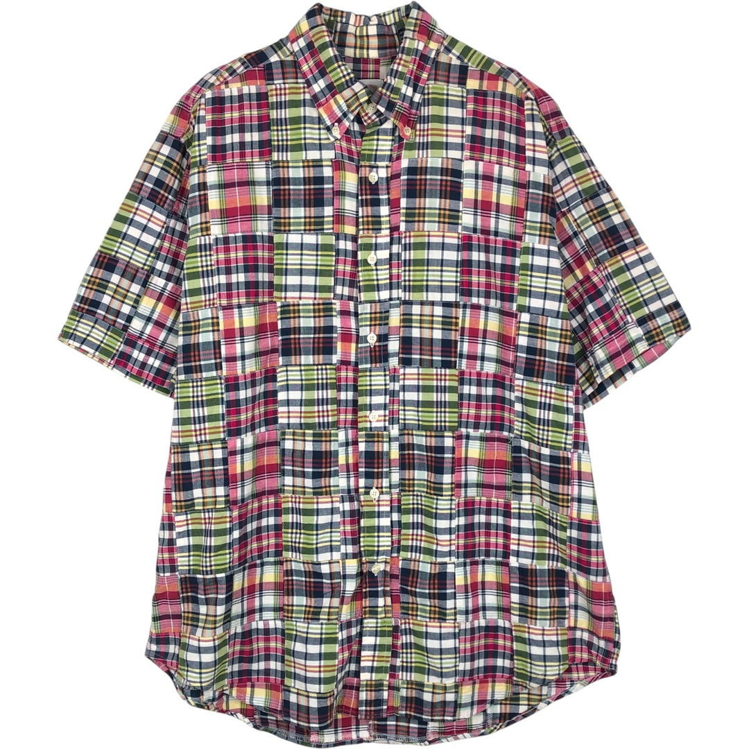 Brooks Brothers 346 Patchwork Short Sleeve Button-Down Check Shirt, Men's Size L cotton red type Vintage Second Hand