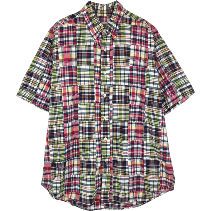Brooks Brothers 346 Patchwork Short Sleeve Button-Down Check Shirt, Men's Size L cotton red type Vintage Second Hand