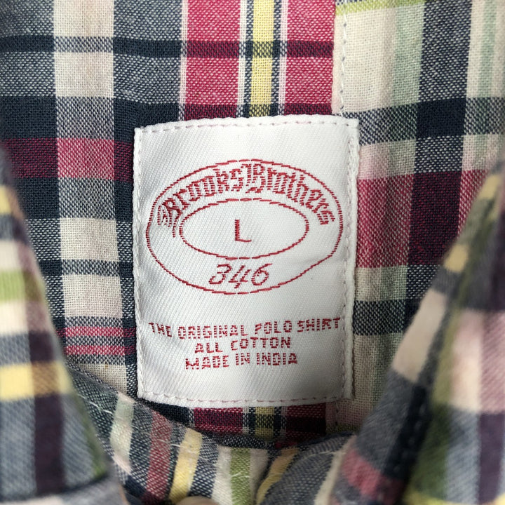 Brooks Brothers 346 Patchwork Short Sleeve Button-Down Check Shirt, Men's Size L cotton red type Vintage Second Hand