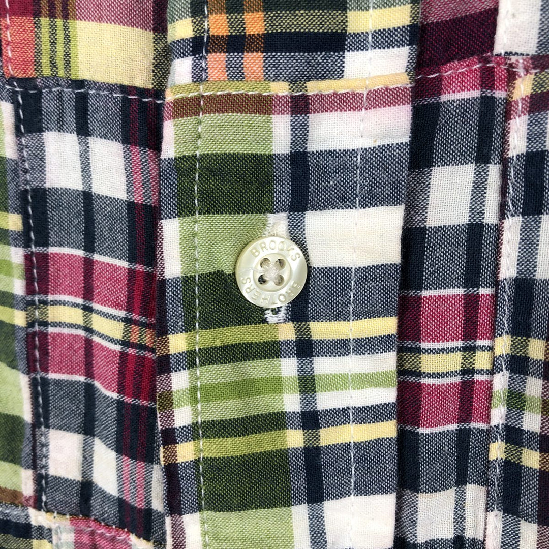 Brooks Brothers 346 Patchwork Short Sleeve Button-Down Check Shirt, Men's Size L cotton red type Vintage Second Hand