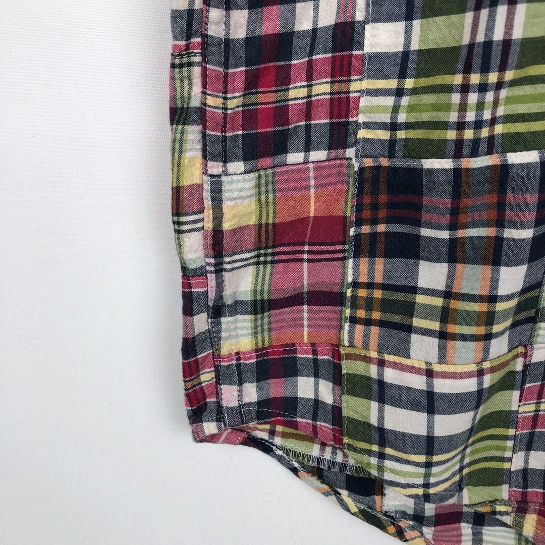 Brooks Brothers 346 Patchwork Short Sleeve Button-Down Check Shirt, Men's Size L cotton red type Vintage Second Hand