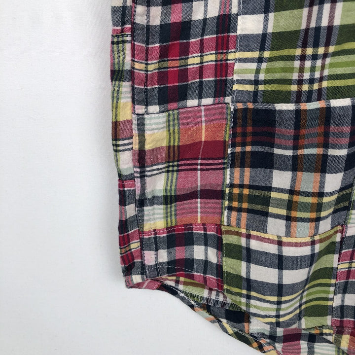 Brooks Brothers 346 Patchwork Short Sleeve Button-Down Check Shirt, Men's Size L cotton red type Vintage Second Hand