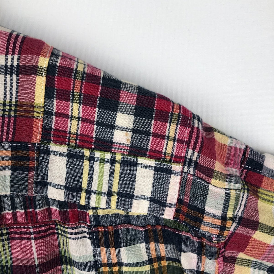 Brooks Brothers 346 Patchwork Short Sleeve Button-Down Check Shirt, Men's Size L cotton red type Vintage Second Hand