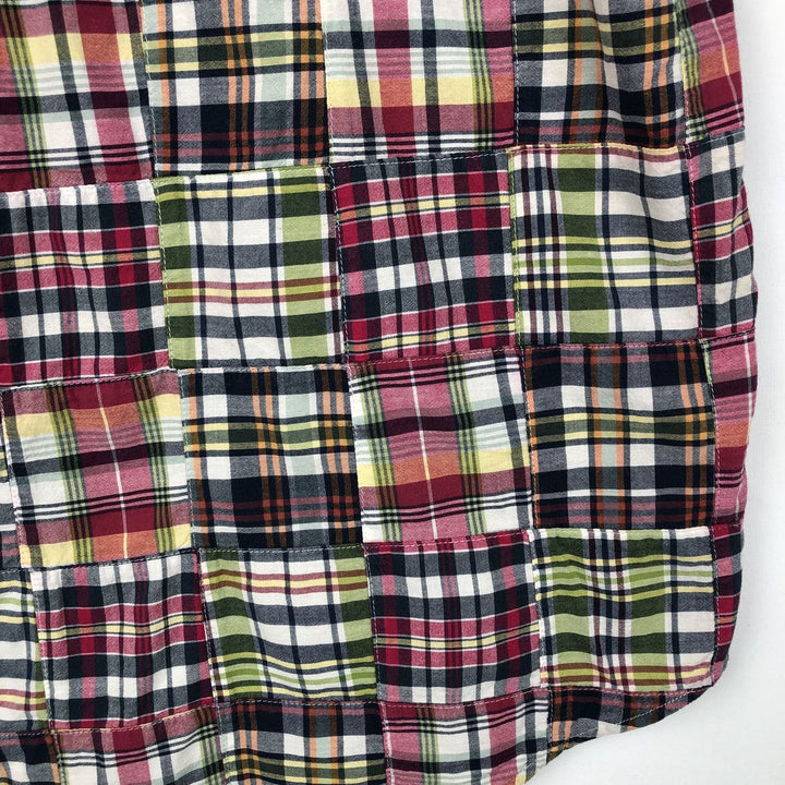 Brooks Brothers 346 Patchwork Short Sleeve Button-Down Check Shirt, Men's Size L cotton red type Vintage Second Hand