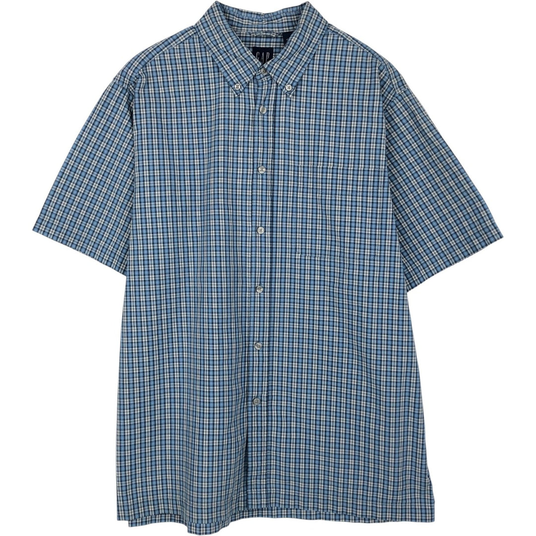 90'S GAP (Old GAP) Short-Sleeve Button-Down Check Shirt, Boxy Shirt, Men's Size L (Equivalent), Vintage cotton Blue type light blue Vintage Second Hand