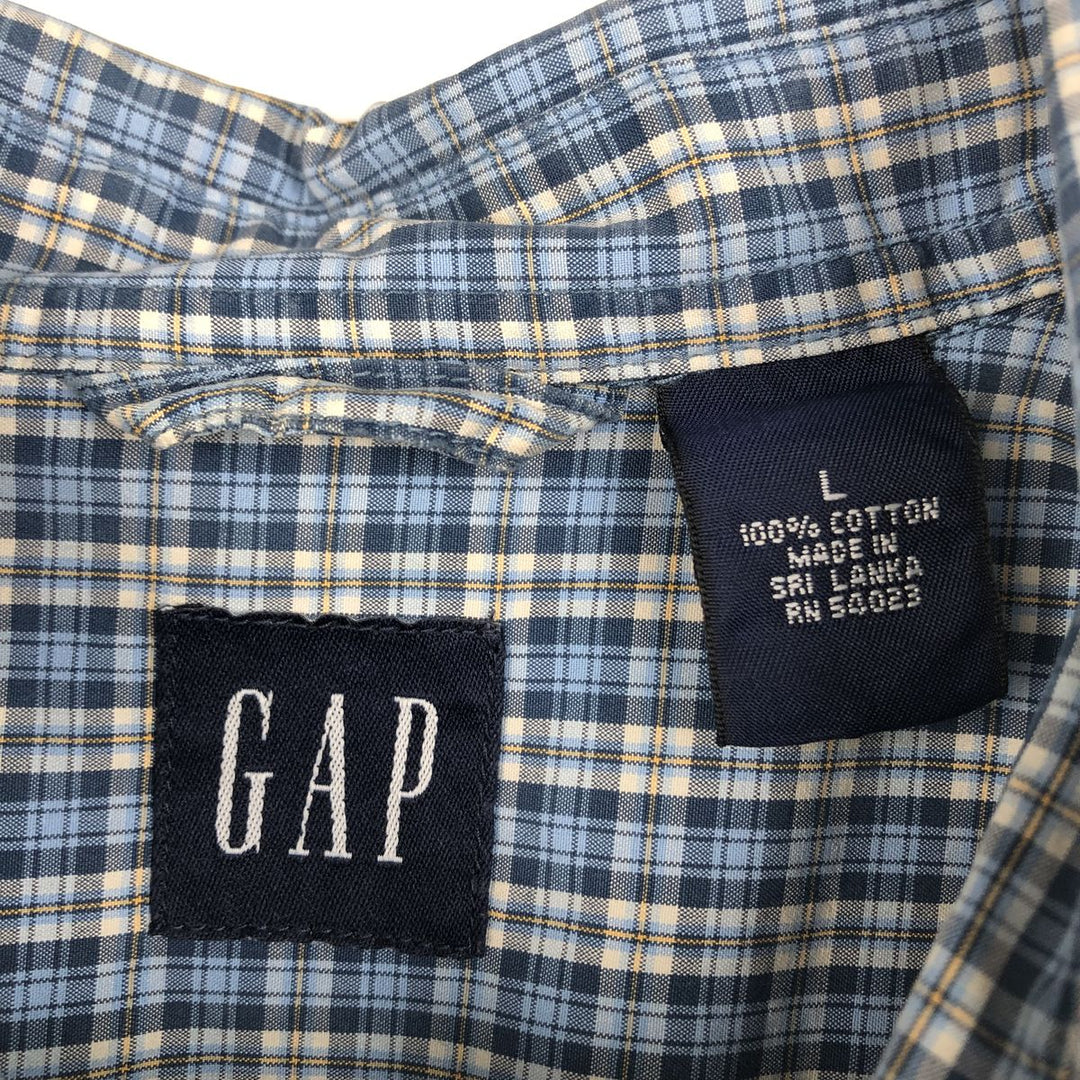 90'S GAP (Old GAP) Short-Sleeve Button-Down Check Shirt, Boxy Shirt, Men's Size L (Equivalent), Vintage cotton Blue type light blue Vintage Second Hand