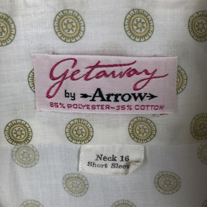 70'S Arrow GETAWAY all-over print short-sleeved poly-cotton shirt, men's size L equivalent, vintage. polyester white type Vintage Second Hand