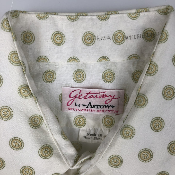 70'S Arrow GETAWAY all-over print short-sleeved poly-cotton shirt, men's size L equivalent, vintage. polyester white type Vintage Second Hand