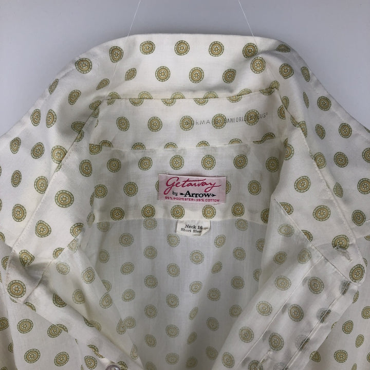 70'S Arrow GETAWAY all-over print short-sleeved poly-cotton shirt, men's size L equivalent, vintage. polyester white type Vintage Second Hand