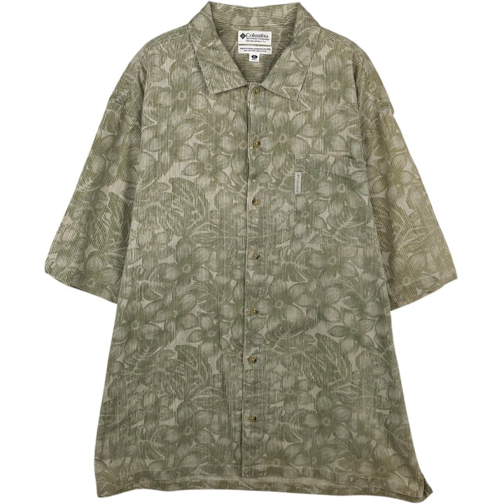 90'S Columbia all-over floral print wide collar short-sleeved cotton shirt, boxy shirt, men's size XL equivalent, vintage. cotton Khaki type sage green Vintage Second Hand