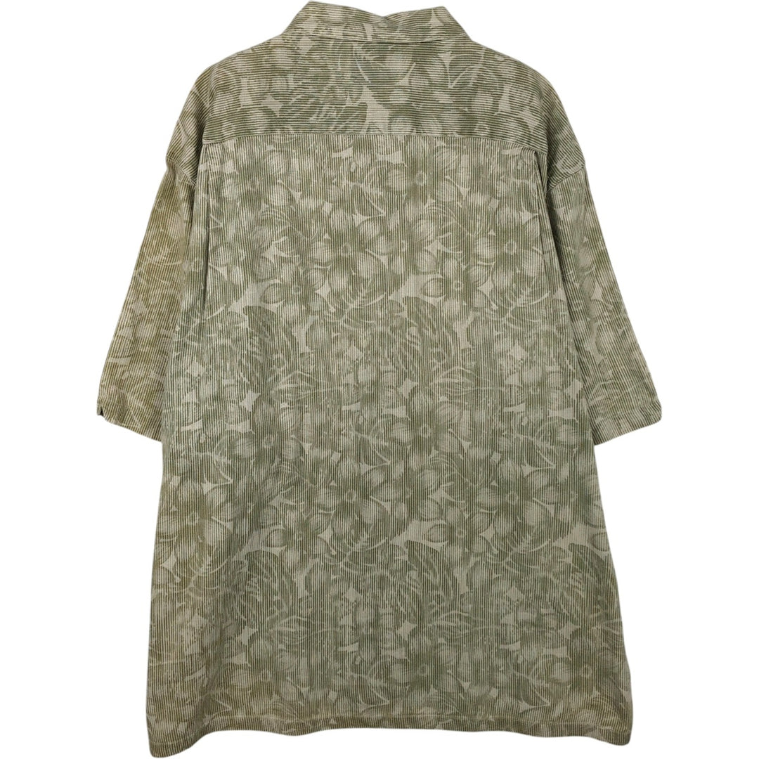 90'S Columbia all-over floral print wide collar short-sleeved cotton shirt, boxy shirt, men's size XL equivalent, vintage. cotton Khaki type sage green Vintage Second Hand