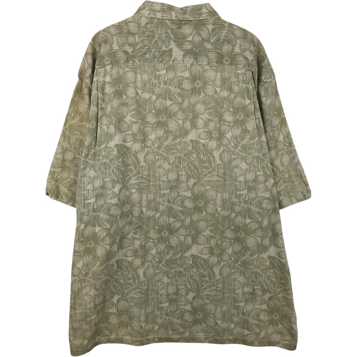 90'S Columbia all-over floral print wide collar short-sleeved cotton shirt, boxy shirt, men's size XL equivalent, vintage. cotton Khaki type sage green Vintage Second Hand