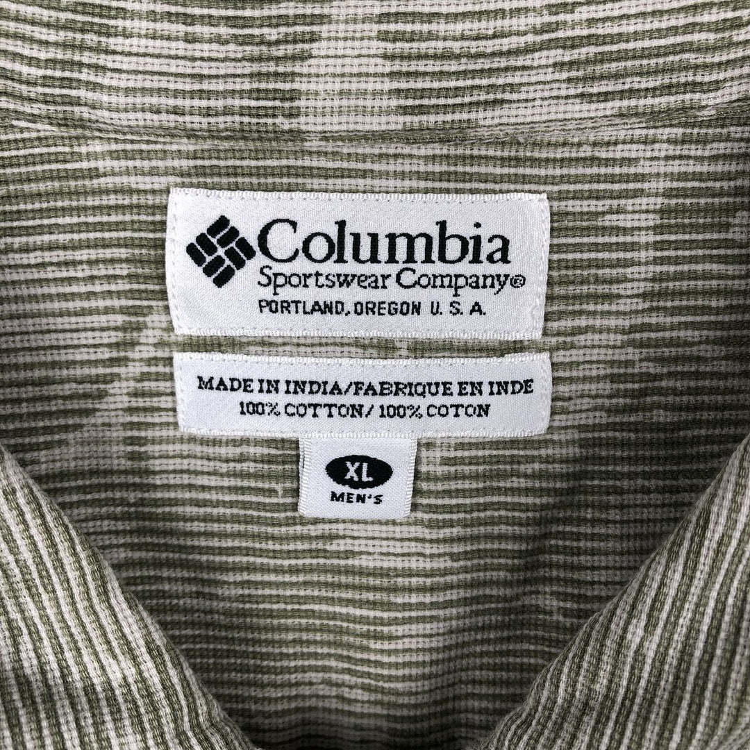 90'S Columbia all-over floral print wide collar short-sleeved cotton shirt, boxy shirt, men's size XL equivalent, vintage. cotton Khaki type sage green Vintage Second Hand