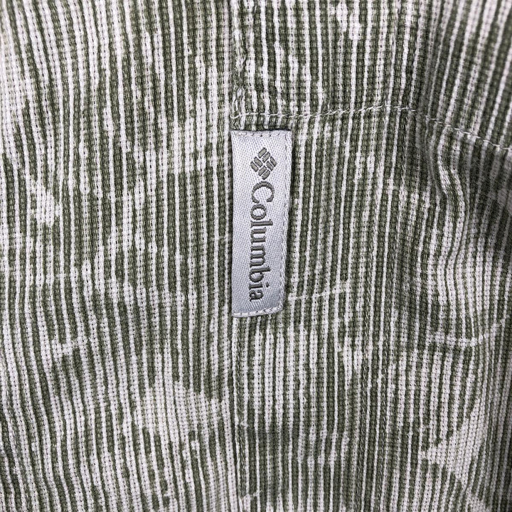 90'S Columbia all-over floral print wide collar short-sleeved cotton shirt, boxy shirt, men's size XL equivalent, vintage. cotton Khaki type sage green Vintage Second Hand