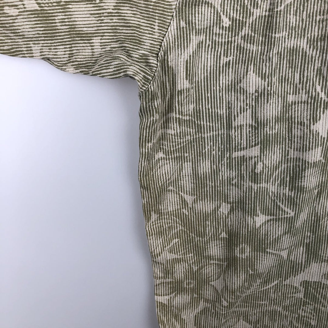 90'S Columbia all-over floral print wide collar short-sleeved cotton shirt, boxy shirt, men's size XL equivalent, vintage. cotton Khaki type sage green Vintage Second Hand