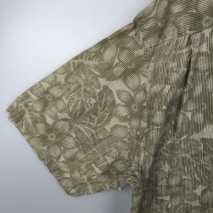 90'S Columbia all-over floral print wide collar short-sleeved cotton shirt, boxy shirt, men's size XL equivalent, vintage. cotton Khaki type sage green Vintage Second Hand