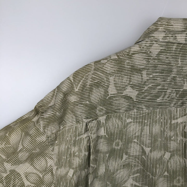 90'S Columbia all-over floral print wide collar short-sleeved cotton shirt, boxy shirt, men's size XL equivalent, vintage. cotton Khaki type sage green Vintage Second Hand