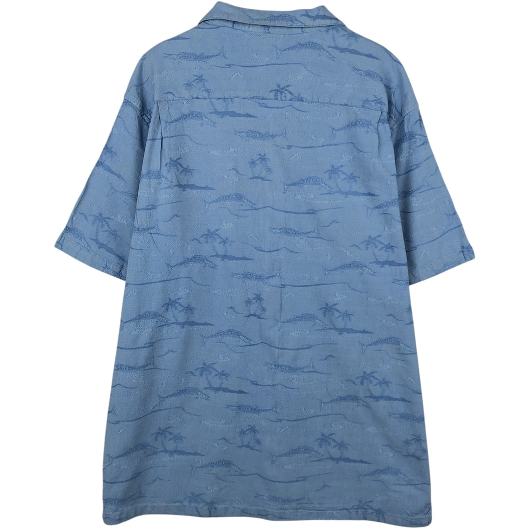 2000'S Columbia RIVER LODGE all-over fish print short-sleeved open-collar cotton shirt, boxy fit, men's size XL equivalent. cotton Blue type light blue Vintage Second Hand