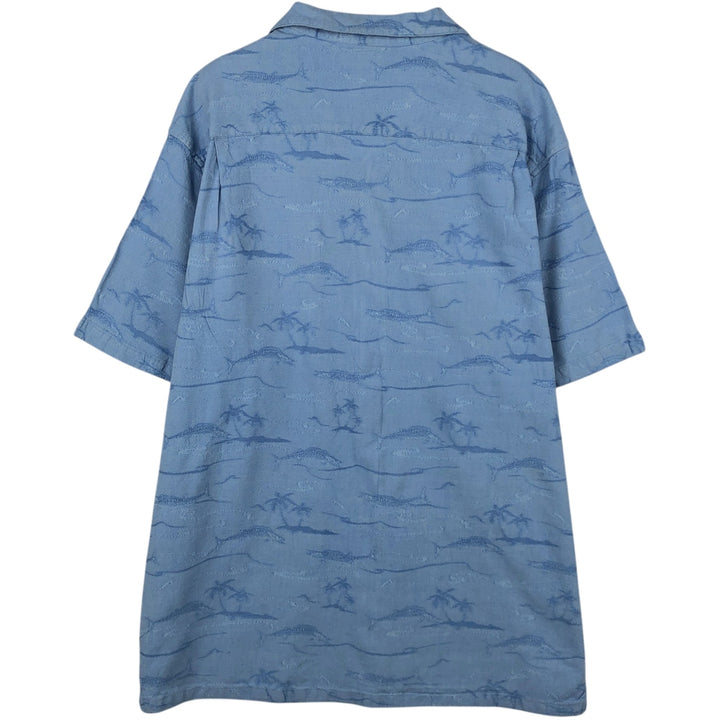 2000'S Columbia RIVER LODGE all-over fish print short-sleeved open-collar cotton shirt, boxy fit, men's size XL equivalent. cotton Blue type light blue Vintage Second Hand