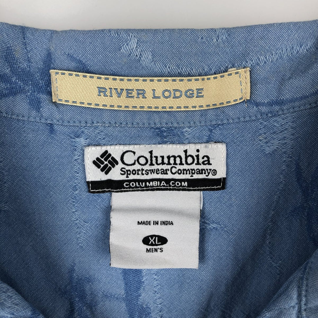 2000'S Columbia RIVER LODGE all-over fish print short-sleeved open-collar cotton shirt, boxy fit, men's size XL equivalent. cotton Blue type light blue Vintage Second Hand