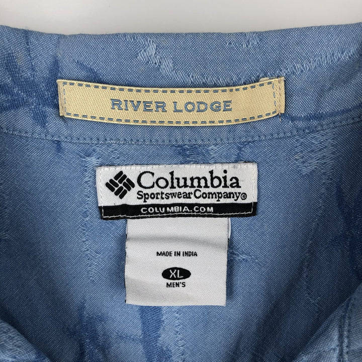 2000'S Columbia RIVER LODGE all-over fish print short-sleeved open-collar cotton shirt, boxy fit, men's size XL equivalent. cotton Blue type light blue Vintage Second Hand