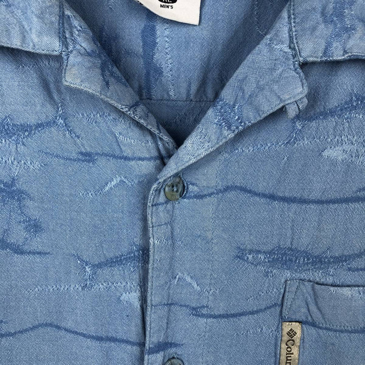 2000'S Columbia RIVER LODGE all-over fish print short-sleeved open-collar cotton shirt, boxy fit, men's size XL equivalent. cotton Blue type light blue Vintage Second Hand