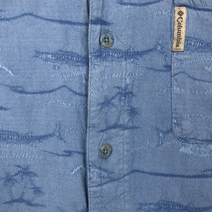 2000'S Columbia RIVER LODGE all-over fish print short-sleeved open-collar cotton shirt, boxy fit, men's size XL equivalent. cotton Blue type light blue Vintage Second Hand