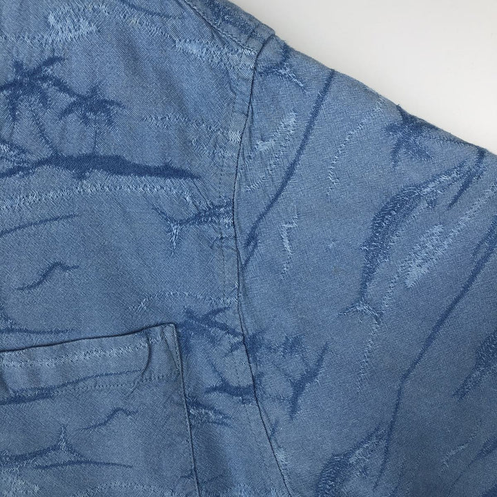 2000'S Columbia RIVER LODGE all-over fish print short-sleeved open-collar cotton shirt, boxy fit, men's size XL equivalent. cotton Blue type light blue Vintage Second Hand